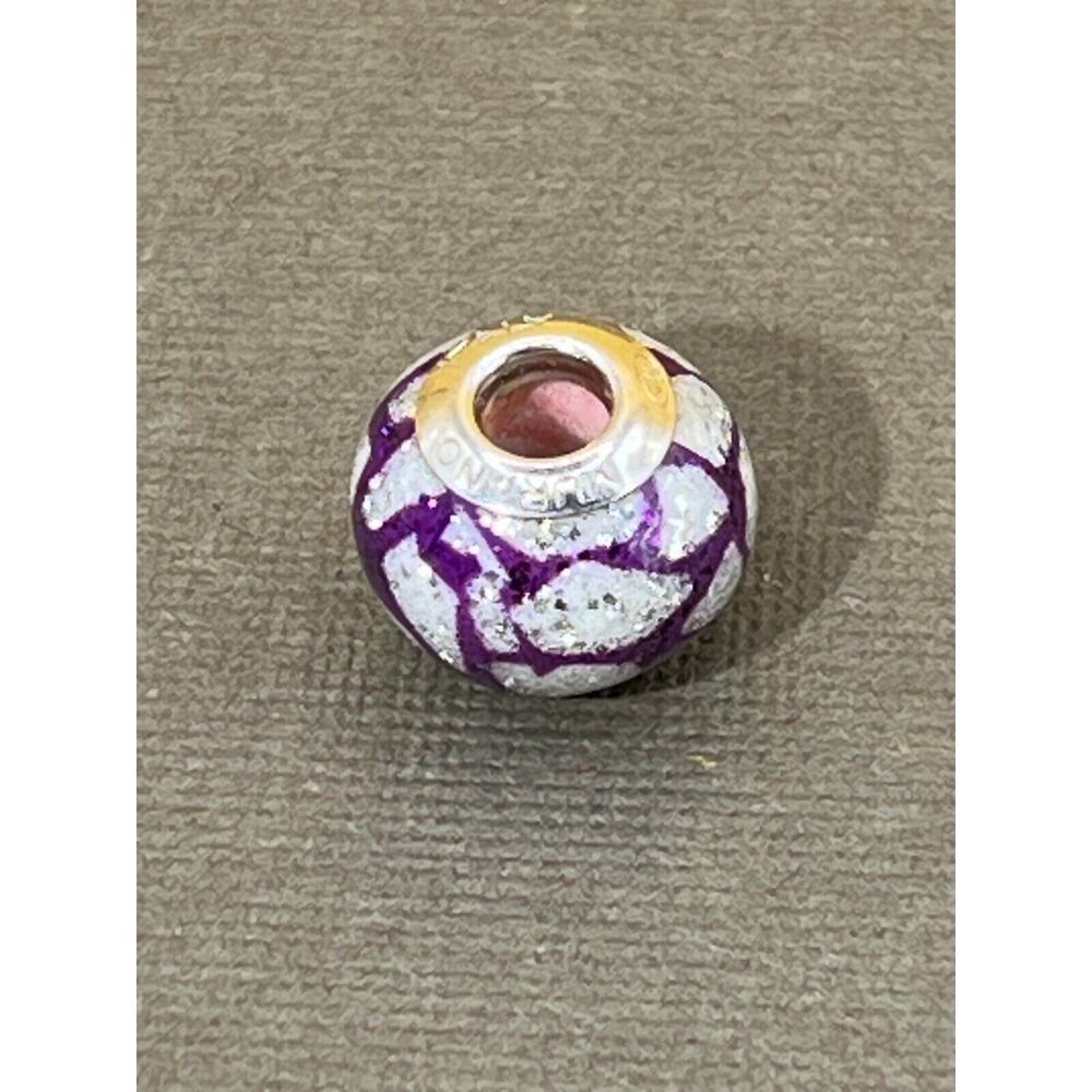 Murano Purple & White Glitter 925 Sterling Silver Charm
